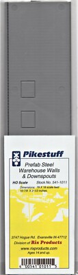 HO Scale Pikestuff 541-1011 Gray Prefab Steel Warehouse Walls/Downspouts (2)pcs