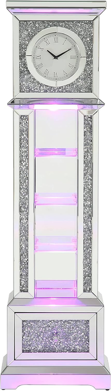 Noralie Wood Frame Grandfather Clock with LED in Mirrored and Faux Diamonds
