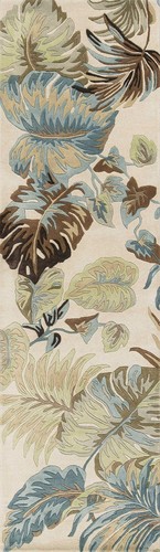 8 Слоновой Кости Синий Tufted Рукой Тропические Листья Крытый Ковер