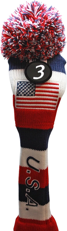Club #3 Fairway Wood Pom Pom Knit Classic Traditional Retro Head Cover