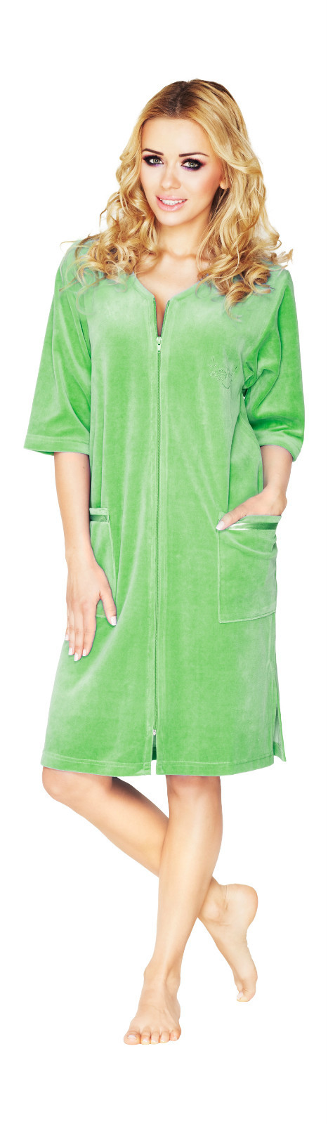 Womens Cotton Robe Housecoat Dressing Gown Dress Velour Bathrobe Zip Up
