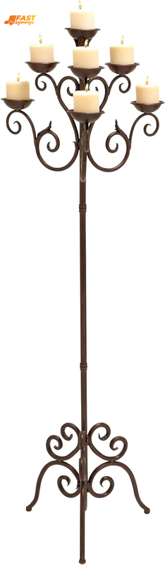 Vintage Style Floor Candelabra Stand Tall Iron 7 Candle Holder Scroll Designs