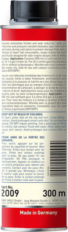 Liqui Moly MoS2 Anti-Friction Engine Treatment | 300 ml | Oil additive | SKU: 20