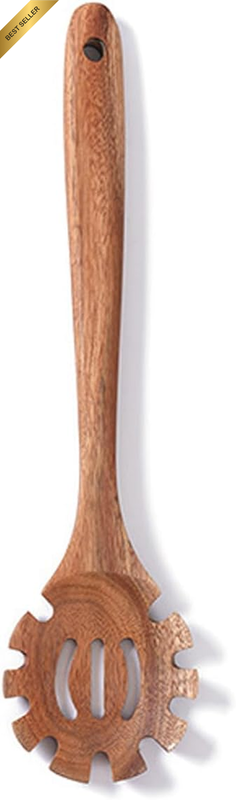 Wooden Pasta Serving Spoon, 26 Cm Spaghetti Fork, Slotted Noodle Server