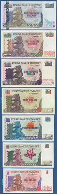 SIMBABWE / ZIMBABWE Set 5 bis 1000 Dollars 1994-2003  UNC  P.5,6,7,8,9,11,12
