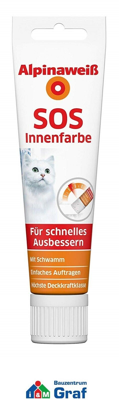 Alpinaweiß SOS Innenfarbe 100ml Tube mit Schwamm zum Ausbessern der Wand #872323