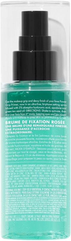 Power Grip Dewy Setting Spray, Ultra Fine Mist Made With Hyaluronic Acid, Grips