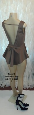 Super B Sleeveless Beige Top w/Ruffles & Bow Women's S