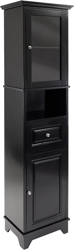 Wood Alps Tall Cabinet with Glass Door and Drawer