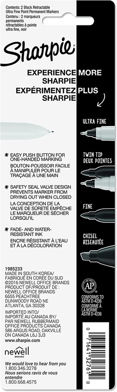 SHARPIE Retractable Permanent Markers, Ultra Fine Point, Black, 2 Count