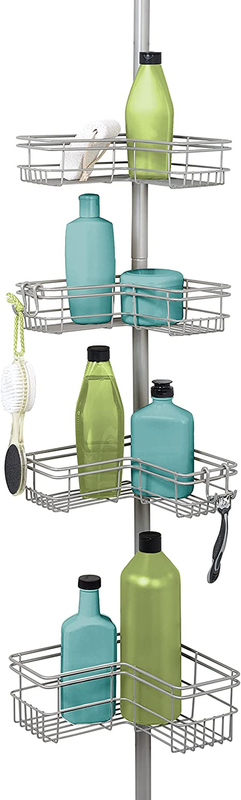 Tension Pole Shower Caddy 4 Tier Shelves Wire Baskets Corner