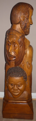 Fünf Kontinente Holz Skulptur 100 cm Aborigines Chinese Indianer Neandertaler