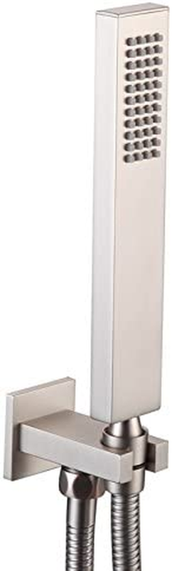 Square Solid Brass Brushed Nickel Hand Held Shower Head With Wall Connector