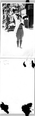 Woman Standing In The Snow Waving B+W Found Photo V4151