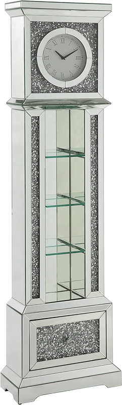 Noralie Wood Frame Grandfather Clock with LED in Mirrored and Faux Diamonds