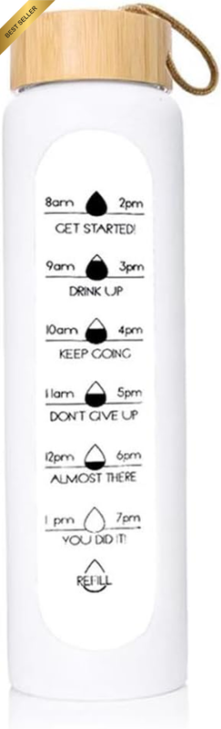1 L Borosilicate Glass Water Bottle with Time Markers – Bpa-Free, Reusable Wide
