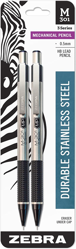 M-301 Mechanical Pencil, Stainless Steel Barrel, Fine Point, 0.5Mm, Black Grip,