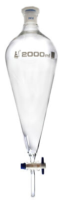 Eisco Labs 2000ml Pear Shape Separatory Funnel, Stopcock - Borosilicate Glass