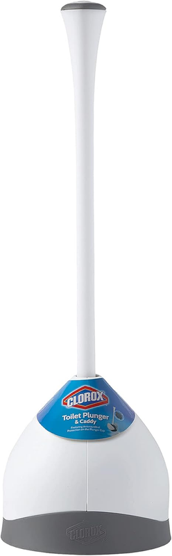 Toilet Plunger with Hideaway Storage Caddy, White/Gray