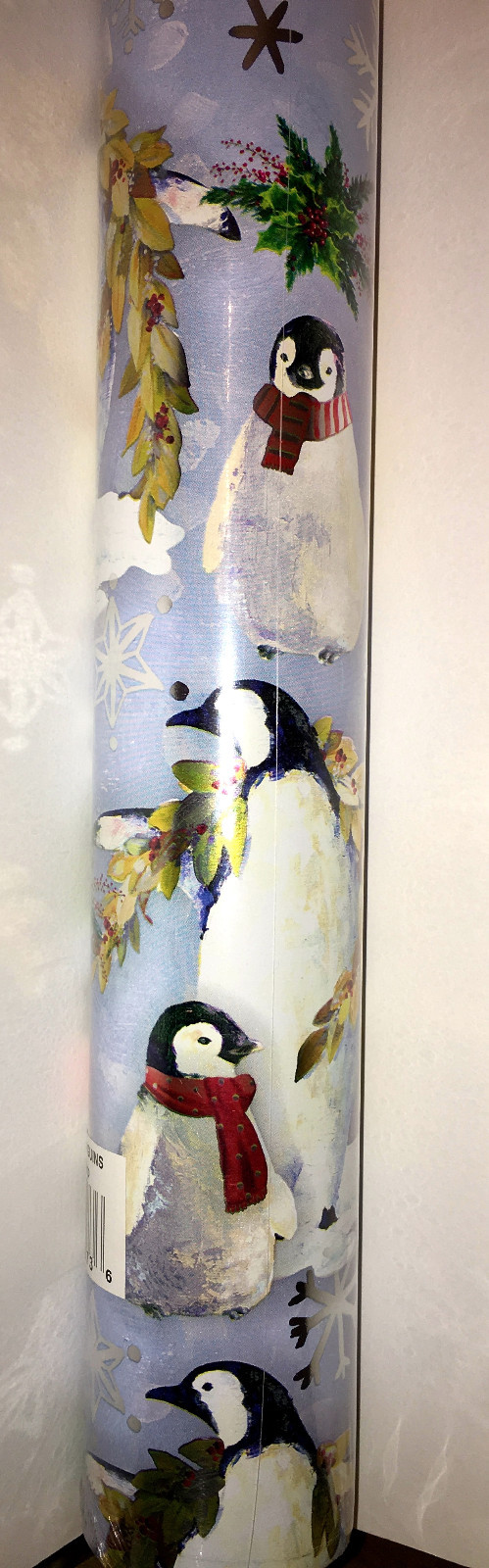 Punch Studio SNOW PENGUINS CHRISTMAS WRAPPING PAPER. Foil. Continuios Roll.