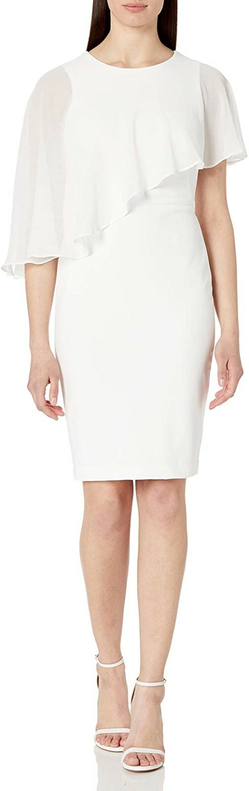 Кремовое асимметричное шифоновое платье-футляр из крепа Calvin Klein NWT кремового цвета, размер 6