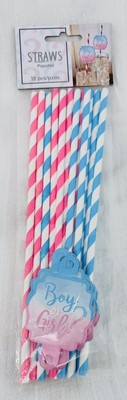 Boy or Girl Gender Reveal Paper Straws by Amscan 12 Pack Pink Blue
