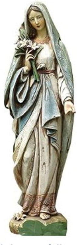 Mary Holding Lily Bouquet Ivory 4.5 X 12.25 Resin Stone Garden Figurine