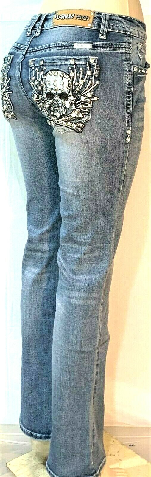 PLATINUM PLUSH LADIES SKULL & BONES RHINESTONE DENIM BOOT