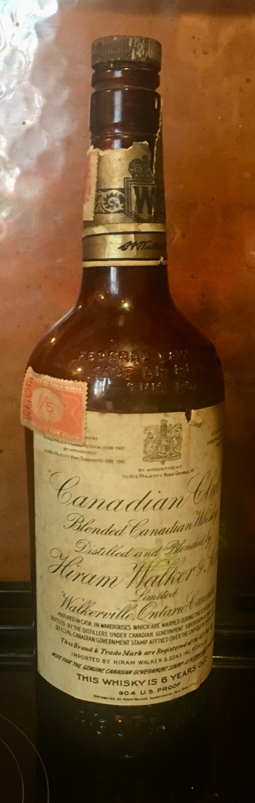 1938 Canadian Club Whisky Bottle Hiram Walker & Sons Limited 1938 Canadian Club Whisky Bottle Hiram Walker & Sons Limited