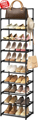 Narrow Shoe Rack 10 Tiers Tall Shoe Rack for Entryway 20-24 Pairs Shoe and Boots