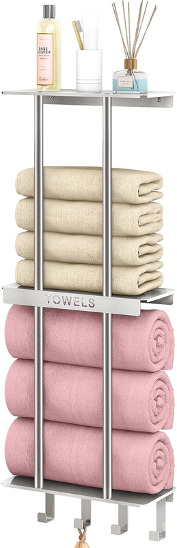 Storage, Towel Racks For Bathroom With 3-tier Shelf & 4 Hooks, To