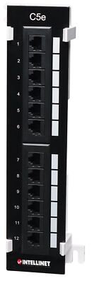 Intellinet Patch Panel, Cat5e, Wall-mount, UTP, 12-Port, Black Black Wall-mount,