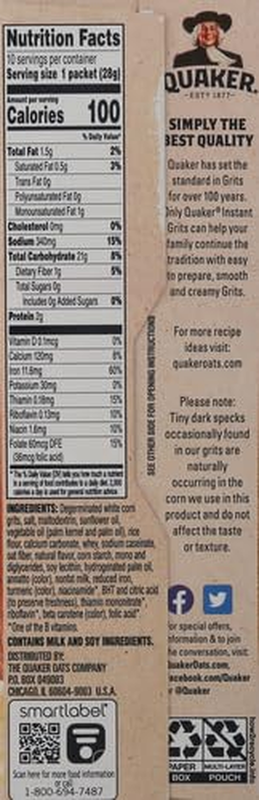Instant Grits, Butter, 0.98Oz Packets, (10 Pack)
