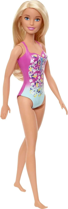 Doll Blonde Wearing Pink and Blue Floral Swimsuit for Kids 3 to 7 Years Old