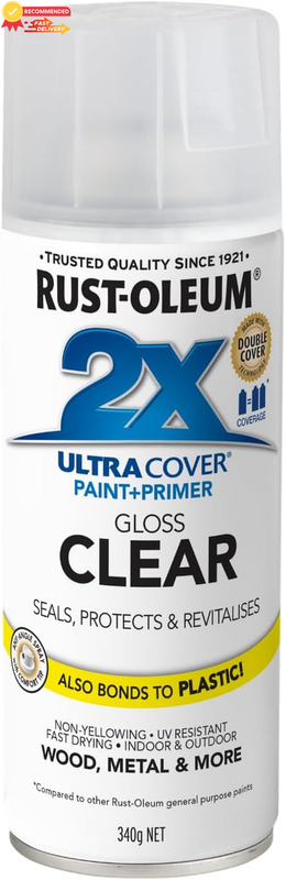 2X Ultra Cover Gloss Spray 340G - Clear, Fast-Drying, High Gloss Finish