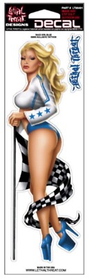 NEW LETHAL THREAT Race Girl Blue Babe Pin-Up Decal Sticker 3''x10  LT00491