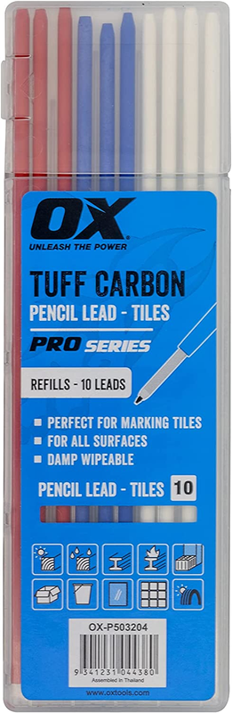 Tuff Carbon Marking Pencil Replacement Lead 10-Pack | Red, Blue & White Lead - D
