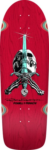 Powell Peralta Ray BONES Rodriguez OG SKULL AND SWORD Skateboard RED STAIN