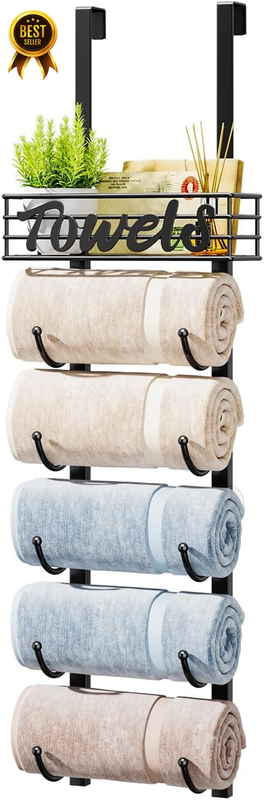 6-Tier Over-the-Door and Wall-Mounted Metal Towel-Storage Organizer with Basket