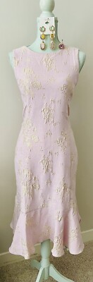 New Lavender Gold Jacquard Elegant Dress Size XL (16) With Earrings 
