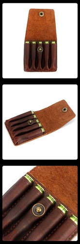 TOURBON Leather Shooting Rifle Ammo Belt Pouch Hunting Cartridge Wallet 5 Rounds
