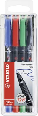 OHP Pen - STABILO OHP Pen Permanent - Fine - Wallet of 4 - Assorted Colours Perm
