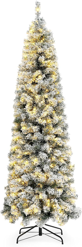 4.5 Pre-Lit Hinged Snow Flocked Pencil Artificial Christmas Tree w/ LED Lights