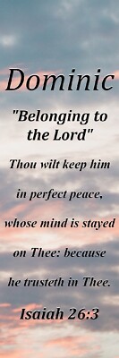 Dominic ''Belonging to the Lord'' Keepsake Name Meaning Bookmark w/Verse & Tassel