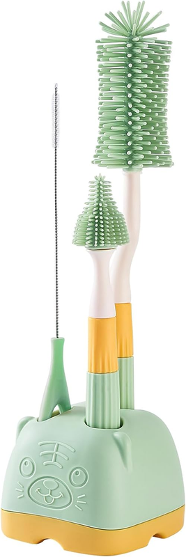 3-Pack Baby Silicone Bottle Brush Set with Storage Holder, Food Grade Silicone B