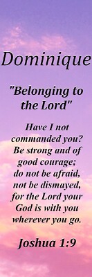 Dominique ''Belonging to the Lord'' Keepsake Name Meaning Bookmark Verse & Tassel