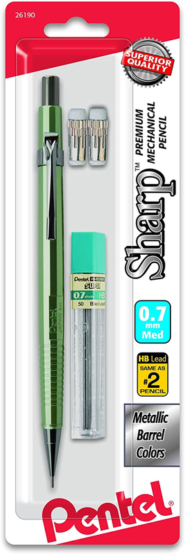 Sharp Mechanical Pencil, 0.7Mm Metallic Barrels, Refill Eraser (P207Mlebp)[Assor