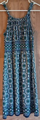 Max Studio Blue Patterned Sleeveless Cotton Summer Sun Dress Sz S