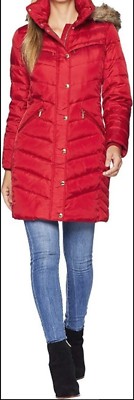 Pre-owned Michael Kors Authentic Church Women's Winter Down Hooded Parka Coat Red Size Xl