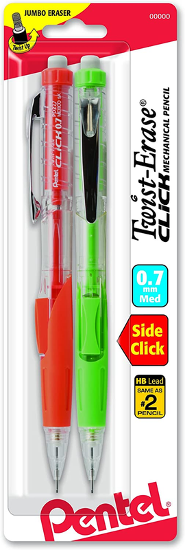 Twist-Erase CLICK Mechanical Pencil,, 0.7Mm CLEAR Barrel, 2 Pack (PD277TBP2M)